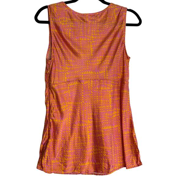 Isaac Mizrahi Blouse Top Women Large Orange Silk V-Neck Sleeveless Baby doll - Picture 2 of 9